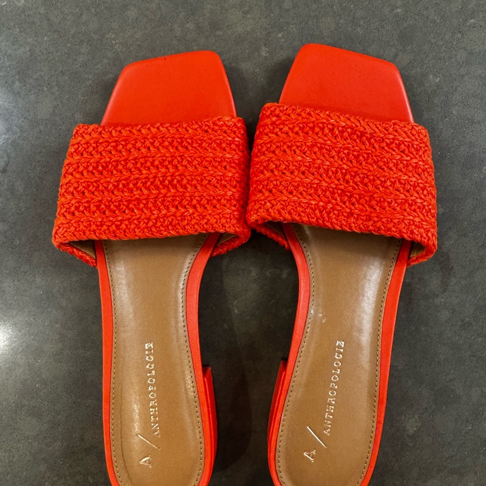 Anthropologie Women's Bright Red Slide Sandals